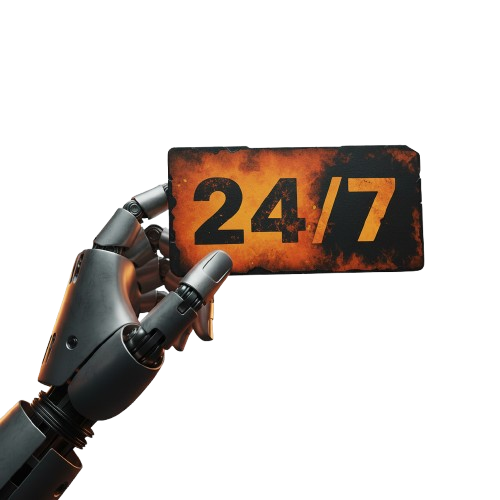 Роботическая рука держит знак 24/7